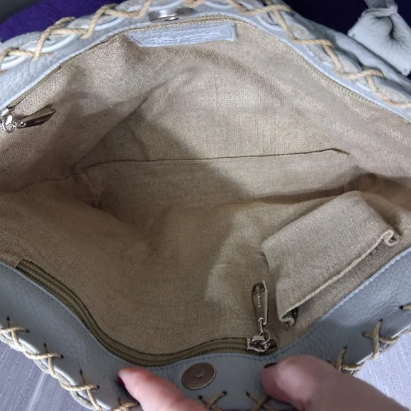 Berge Italian Leather Bag Tote Shouler Powder Blue - Picture 12 of 17